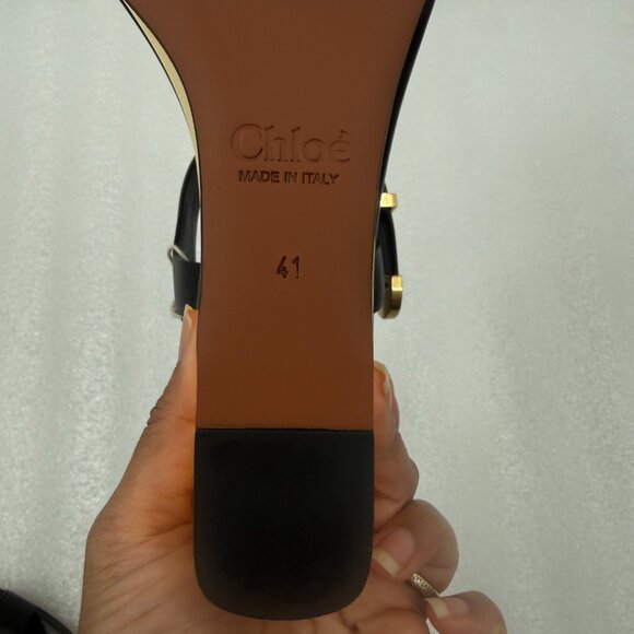 Chloé Rebecca leather sandals Black and Gold Wedge Sz 41 US 11 NEW - Picture 11 of 12